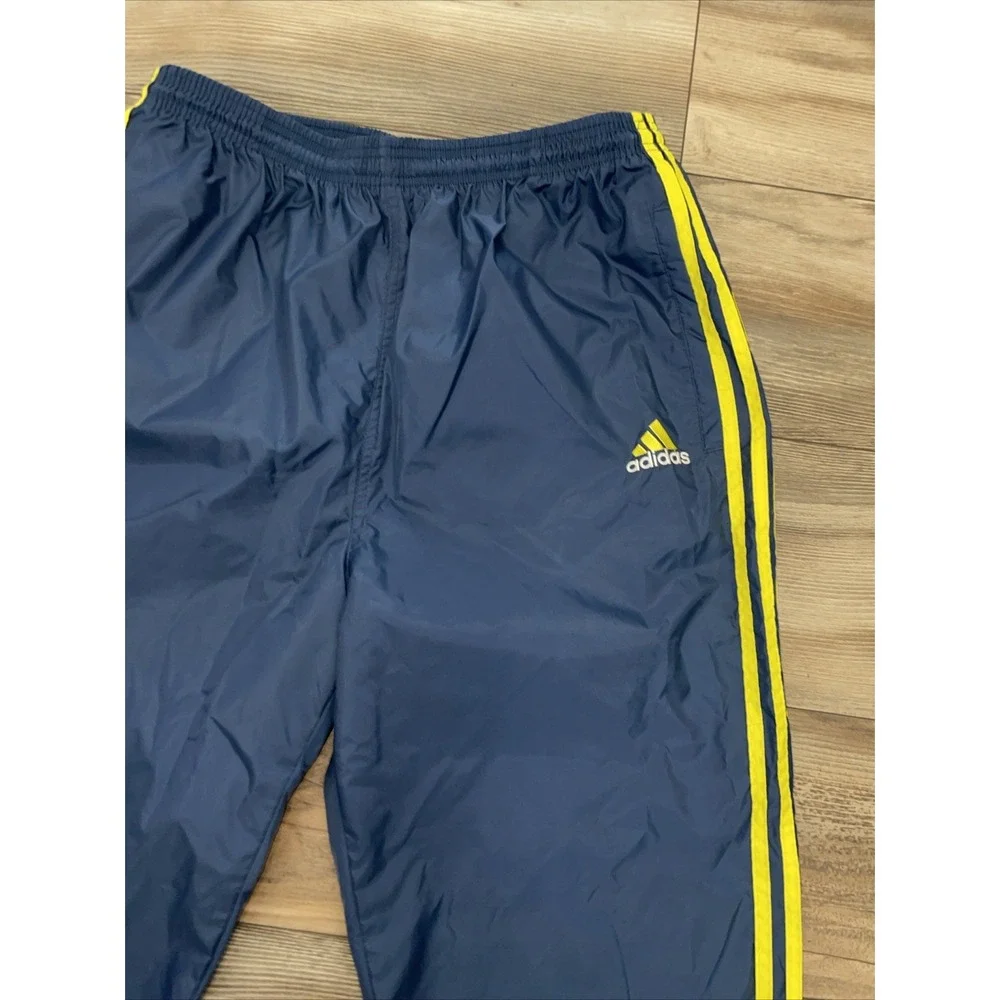Vintage Adidas Nylon Track Pants Mens Large Blue Yellow 80s Retro Joggers